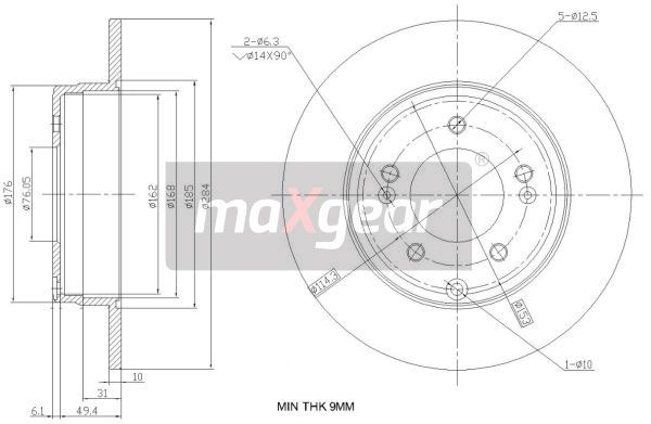 TARCZA HAMULCOWA TYŁ HYUNDAI SONATA 05- GRANDEUR 11- IX35 13- KIA OPTIMA 10- 284x10 MaXgear 19-2382