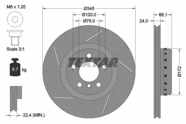 Tarcza hamulcowa tył BMW 1 2 3 4 10- PERFOROWANY 345x24 WYSOKO NAWĘGLANA Textar 92265225