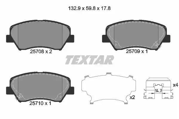 Klocki hamulcowe przód Hyundai VELOSTER 1,6 GDI 11- 132,6x59,8x17,8 Textar 2570801