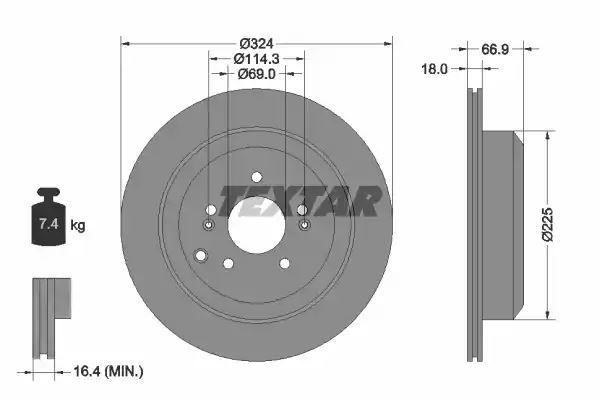 Tarcza hamulcowa tył Hyundai IX55 08- 324X18 Textar 92242603