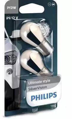 Żarówka PY21W 12V 21W SILVERVISION BAU15S CHROMOWA, ŚWIECI NA POMARA?CZOWO CENA ZA 2SZT BLISTER Philips 12496SVB2