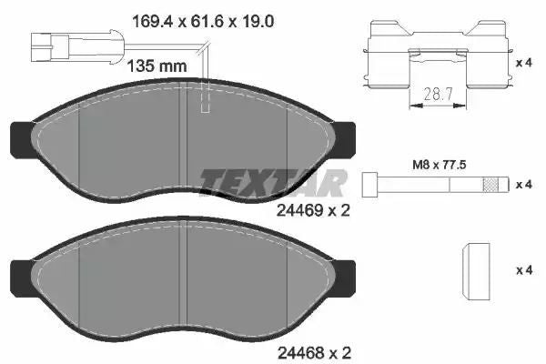Klocki hamulcowe przód Fiat DUCATO 11- ŁADOWNOŚĆ 1100 1500KG Textar 2446901
