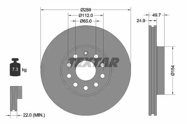 Tarcza hamulcowa przód CADDY GOLF JETTA TOURAN 03- 288x25 WYSOKO NAWĘGLANA Textar 92120805