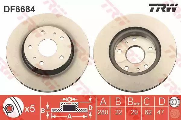 Tarcza hamulcowa przód Suzuki SX4 1,5-2,0 06- 280X22 5 OTWORÓW GWINT 12,7 M8 TRW DF6684