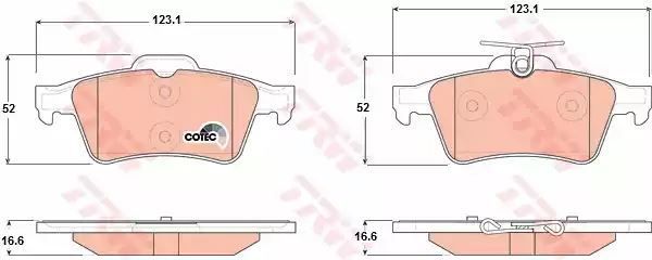 Klocki hamulcowe tył Renault ESPACE LAGUNA LATITUDE VEL SATIS 01- 123,1x52x16,6 ATE TRW GDB1621