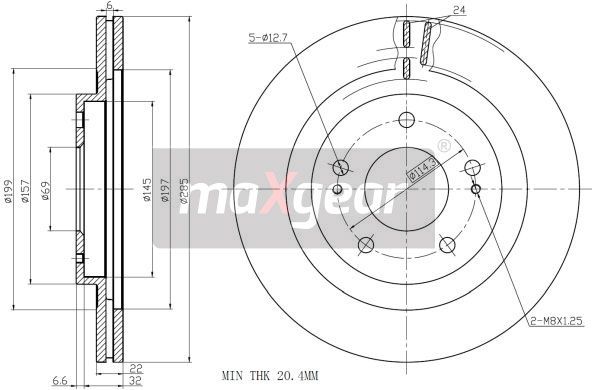 TARCZA HAMULCOWA PRZÓD MITSUBISHI PAJERO PININ 1,8-2,0 GDI 99-07 MaXgear 19-2445