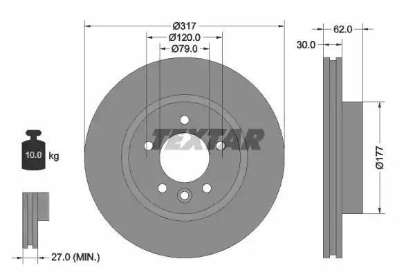Tarcza hamulcowa przód Land Rover DISCOVERY 04- 2,7TD RANGE 04- 317X30 WYSOKO NAWĘGLANA Textar 92134505