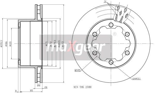 TARCZA HAMULCOWA TYŁ MERCEDES SPRINTER 06- 209D-318D/CRAFTER Z POWŁOKĄ ANTYKOROZYJNĄ MaXgear 19-1051MAX
