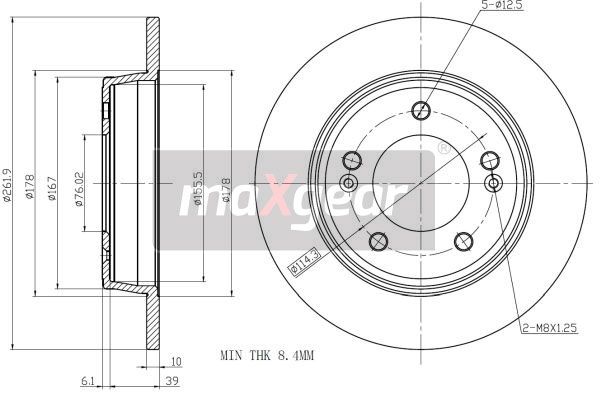 TARCZA HAMULCOWA TYŁ KIA CEED 12- I30 12- VELOSTER 262MM MaXgear 19-2224