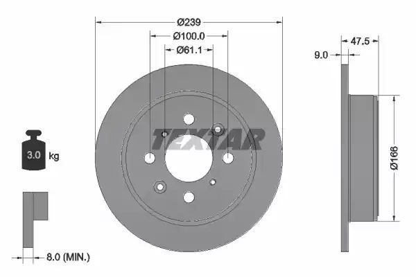Tarcza hamulcowa tył Honda CIVIC CRX JAZZ 1,2-1,7 91-08 239X9 Textar 92077903