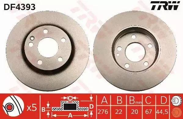 Tarcza hamulcowa przód Mercedes W169 W245 1,5-2,0 04-12 TRW DF4393