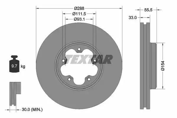 Tarcza hamulcowa przód Ford TRANSIT 2,0-3,7 12- 288X33 Textar 93260603