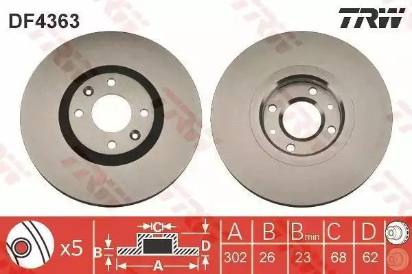 Tarcza hamulcowa przód Citroen C4 TRW DF4363