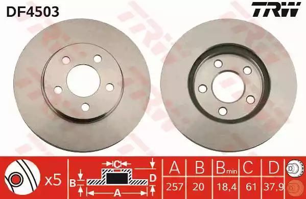 Tarcza hamulcowa przód Chrysler NEON 1,6-2,0 16V 94-06 257X20 5 OTWORÓW TRW DF4503