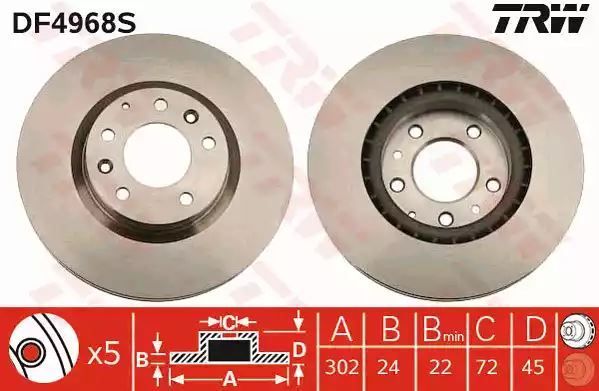 Tarcza hamulcowa przód Mazda RX 8 2,6 03-12 303x24 TRW DF4968S