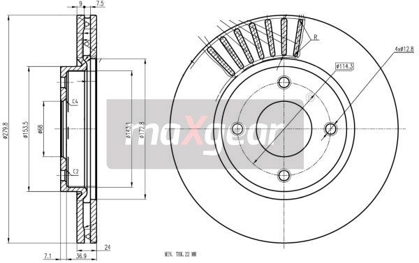 TARCZA HAMULCOWA PRZÓD NISSAN CUBE TIIDA 1,6-1,8/1,5 DCI 07- MaXgear 19-3353