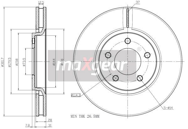 TARCZA HAMULCOWA PRZÓD CHRYSLER VOYAGER 02- Z POWŁOKĄ ANTYKOROZYJNĄ MaXgear 19-1054MAX