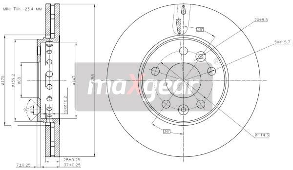 TARCZA HAMULCOWA PRZÓD OPEL VIVARO 1,6 CDTI 14- MASTER 14- Z POWŁOKĄ ANTYKOROZYJNĄ MaXgear 19-3241MAX