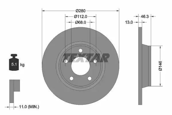 TARCZA HAM. AUDI P. A4 1,6/1,9 TDI 95-01 Textar 92071605