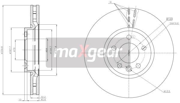 TARCZA HAMULCOWA PRZÓD T5 09- 340MM MaXgear 19-3221