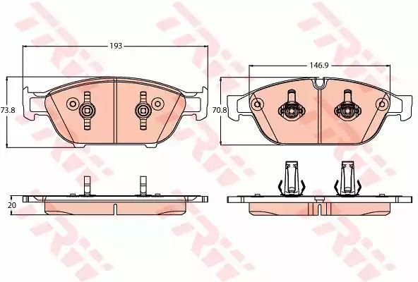 Klocki hamulcowe przód Audi A6 A7 2,0-3,0 TDI 14- ATE 193x73,8 70,8x20 TRW GDB2113