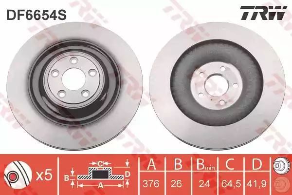 Tarcza hamulcowa tył Jaguar XF XJ XK 5,0 09-15 376x26 TRW DF6654S