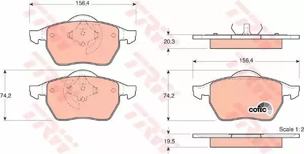 Klocki hamulcowe przód Audi A4 1,6-2,8 QUATTRO 94-01 156,4x74,2x19,5 ATE TRW GDB1376