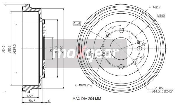 BĘBEN HAMULCOWY HONDA CIVIC 94- UK ROVER 200 400 25 45 MaXgear 19-3192