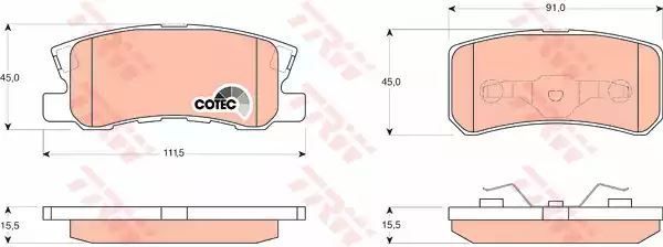 Klocki hamulcowe tył Mitsubishi PAJERO 99- 07- OUTLANDER 06- ASX 10- JEEP 4008 GRANDIS TRW GDB3247