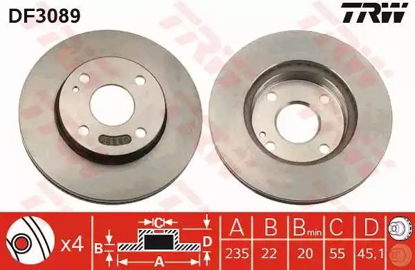 Tarcza hamulcowa przód Mazda 323 DEMIO 1,4-1,8 16V 89-04 235X22 4 OTWORY GWINT 13 TRW DF3089