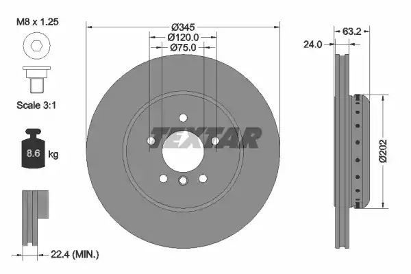 Tarcza hamulcowa tył BMW E60 E63 04- WYSOKO NAWĘGLANA 345X24 Textar 92182525