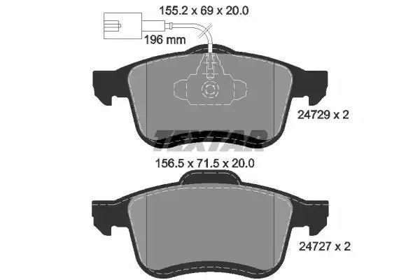 Klocki hamulcowe przód Fiat DOBLO 1,3-2,0D MULTIJET 10- 156,5X69X20 Textar 2472901
