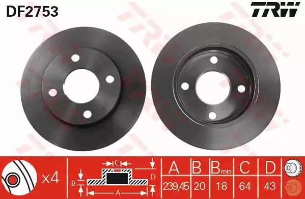 Tarcza hamulcowa przód Ford ESCORSAT TRW DF2753