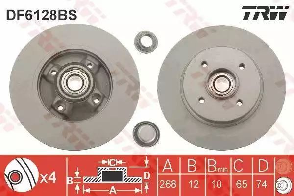 Tarcza hamulcowa tył Citroen C4 BERLINGO 06- TRW DF6128BS