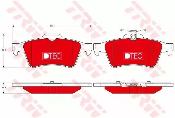 Klocki hamulcowe tył Renault ESPACE LAGUNA LATITUDE VEL SATIS 01- 123,1x52x16,6 ATE O ZREDUKOWANYM PYLENIU RÓWNIE? DLA NAWIERCANYCH TARCZ HAMULCOWYCH TRW GDB1621DTE