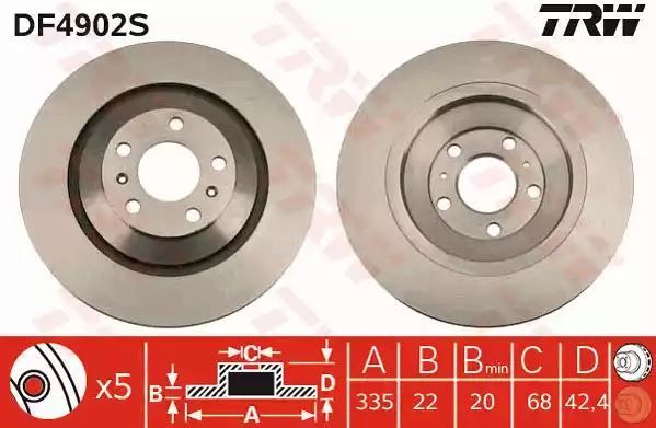 Tarcza hamulcowa tył A8 03- W12 S8 PHAETON 335MM TRW DF4902S