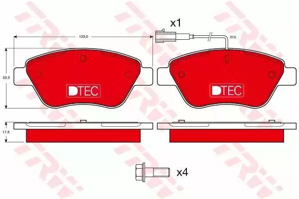 Klocki hamulcowe przód Fiat 500 BRAVO STILO 1,4-1,6 16V 01- z czujnikiem COTEC 123x53,3x17,8 TRW GDB1482DTE