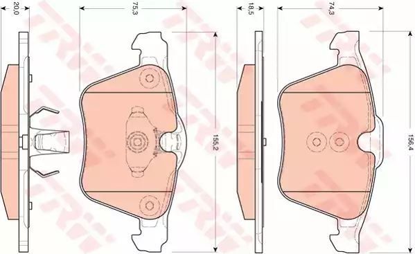 Klocki hamulcowe przód Volvo S60 10- S80 06- V60 10- V70 07- XC70 07- 156,4x74,3x18,5 155,2x75,3x20 ATE TRW GDB1684