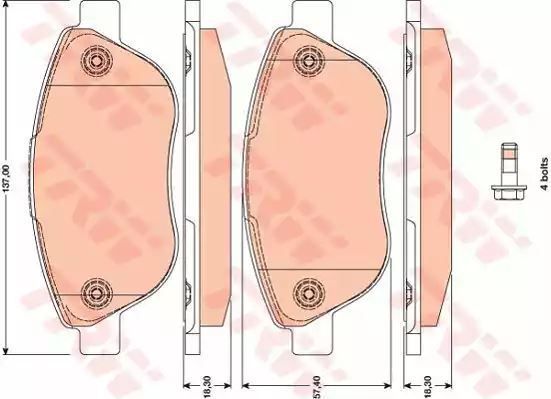 Klocki hamulcowe przód Fiat 500 DOBLO LINEA 1,3-1,9 JTD 01- 137x57,4x18,3 BOSCH TRW GDB1750
