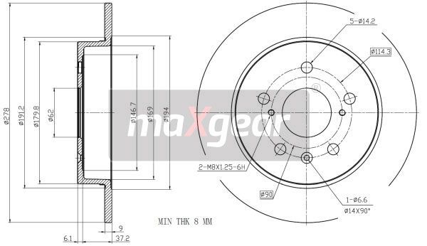TARCZA HAMULCOWA TYŁ SUZUKI SX4 06- MaXgear 19-3350