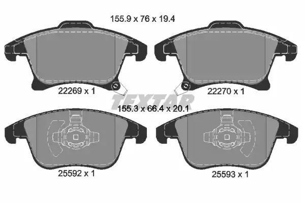 Klocki hamulcowe przód Ford GALAXY MONDEO S-MAX 14- 155,9x76x19,4 155,35x66,4x20,1 2 CZUJNIKI Textar 2226901