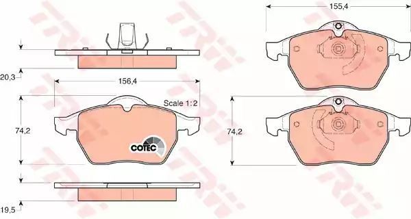 Klocki hamulcowe przód Opel VECTRA 1,6-2,6 95-03 156,4x74,2x19,5 TRW GDB1271