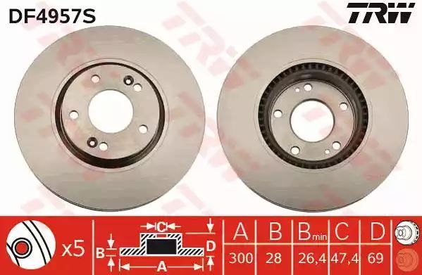 Tarcza hamulcowa przód Hyundai I30 TRW DF4957S