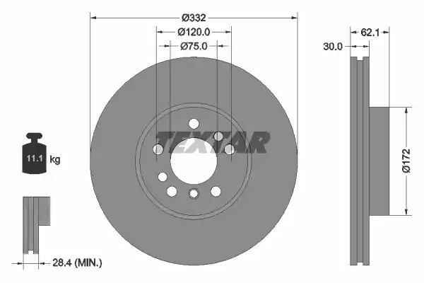 Tarcza hamulcowa przód BMW X5 3,0-4,4 00-06 332X30 WYSOKO NAWĘGLANA Textar 92107205