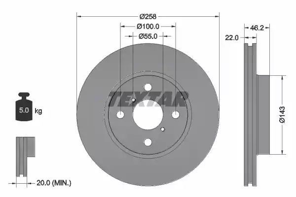 Tarcza hamulcowa przód Toyota YARIS 1,0-1,5 05- 258X22 Textar 92164203