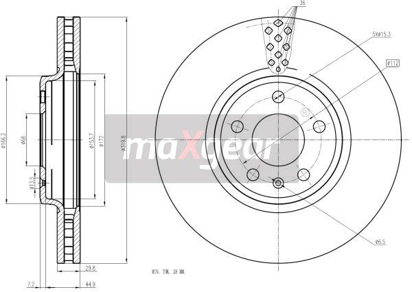 TARCZA HAMULCOWA PRZÓD A4 A5 07- Q5 MaXgear 19-2447