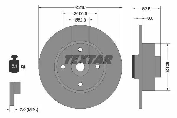 Tarcza hamulcowa tył Renault CLIO MEGANE MODUS 02- z łożyskiem ABS 240x8 Textar 92154403