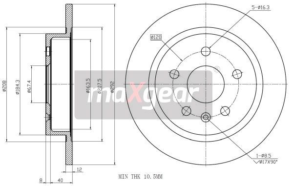 TARCZA HAMULCOWA TYŁ OPEL INSIGNIA FELGA 16 MaXgear 19-2017
