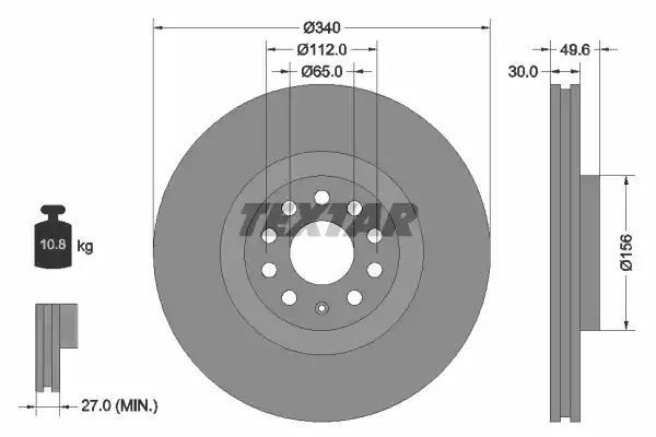 Tarcza hamulcowa przód CC GOLF PASSAT TIGUAN 1,4-3,6 FSI 08- 340X30 WYSOKO NAWĘGLANA Textar 92229805