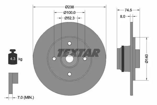 Tarcza hamulcowa tył Renault CLIO 01- z łożyskiem ABS Textar 92154003